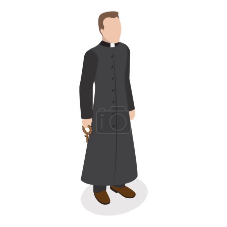 Conjunto de Vectores Planos Isométricos 3D de Líderes Religiosos, Personaje Vestido con Túnica Clásica. Punto 6