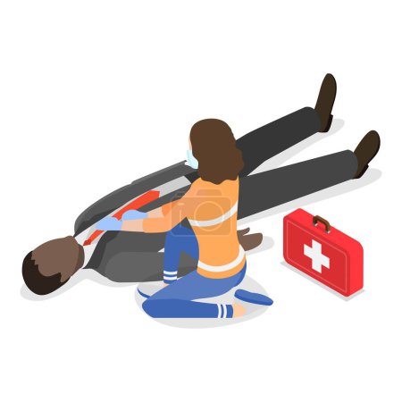 Téléchargez les illustrations : 3D Isometric Flat Vector Illustration of Urgence Care, Paramedics. Point 4 - en licence libre de droit