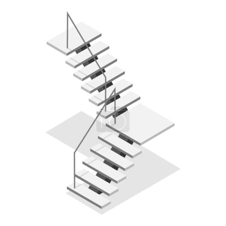 Vector plano isométrico 3D Conjunto de escaleras, escaleras de metal o madera. Punto 3