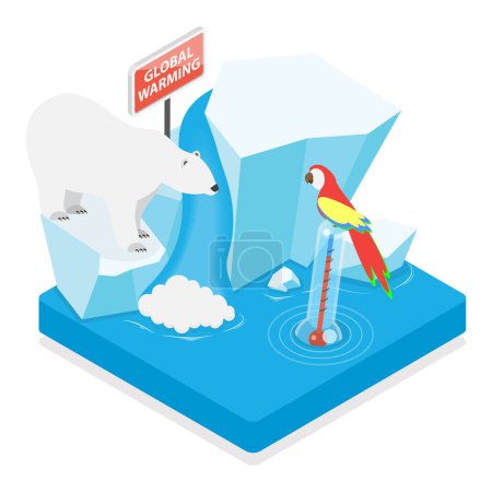 3D Isometric Flat Vector Illustration of Global Warming, Ice Melting, World Climate Changing. Item 4