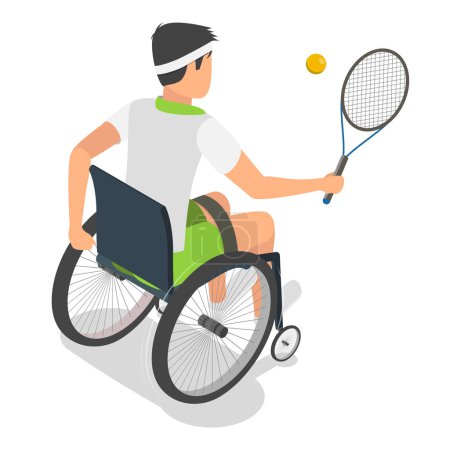 Ensemble vectoriel plat 3D isométrique de sportifs handicapés, athlètes ayant un handicap physique. Point 6
