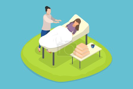 3D Isometric Flat Vector Illustration of Reiki Treatment, Health Care and Wellness