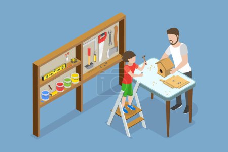 3D Isometric Flat Vector Illustration of Carpentry Workshop , Crafting, Woodworking and Manual Labor
