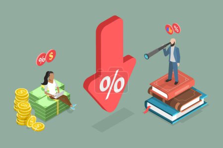 3D Isometric Flat Vector Illustration of Cost Reduction , Business Finance Crisis
