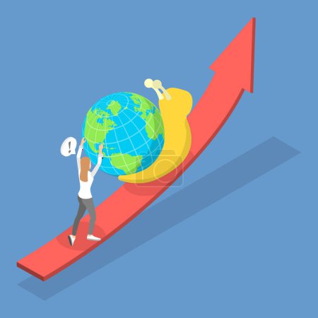 3D Isometric Flat Vector Illustration of Global Economic Slowdown, World GDP Growth Decline