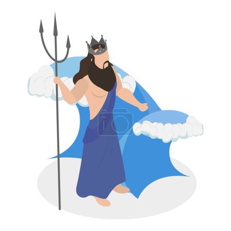 Ilustración de Vectores Planos Isométricos 3D de Héroes de Mitología Antigua, Zeus, Poseidón y Hades. Partida 1