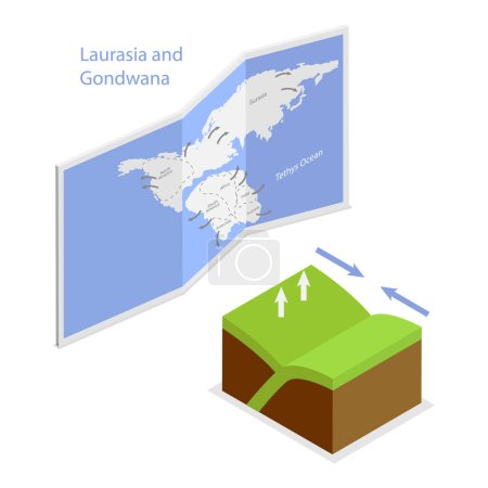 Illustration for 3D Isometric Flat Vector Illustration of Continental Drift Chronological Movement, Changes of Earth Map. Item 2 - Royalty Free Image