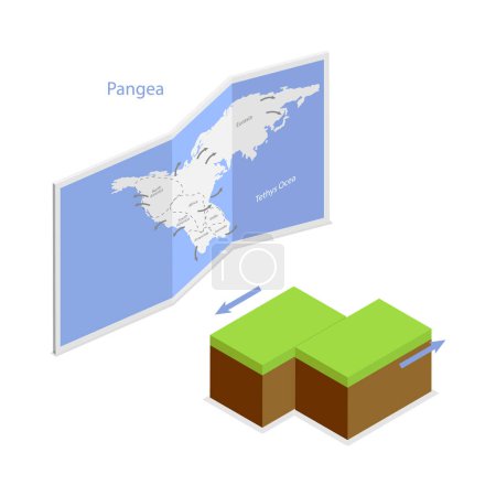 3D Isometric Flat Vector Illustration of Continental Drift Chronological Movement, Changes of Earth Map. Point 3