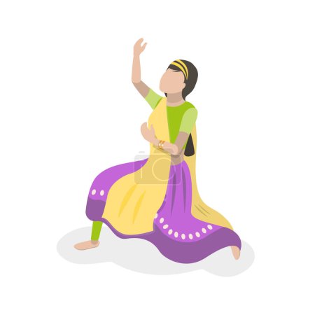 Conjunto de vectores planos isométricos 3D de bailarines indios tradicionales, Bollywood. Partida 1