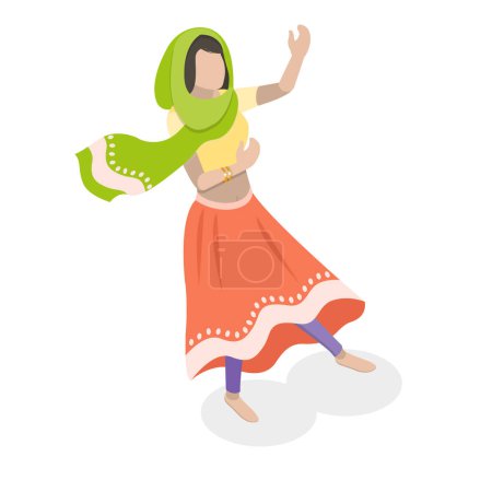3D Isometric Flat Vector Set of Traditional Indian Dancers, Bollywood. Item 2