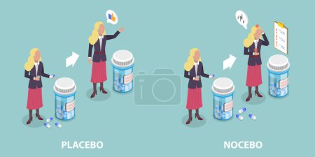 3D Isometric Flat Vector Illustration of Placebo And Nocebo, Medicine Side Effects