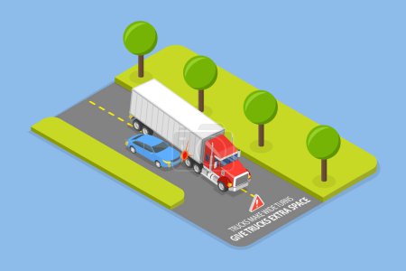 Illustration for 3D Isometric Flat Vector Illustration of Trucks Driving Rules, Road Safety - Royalty Free Image