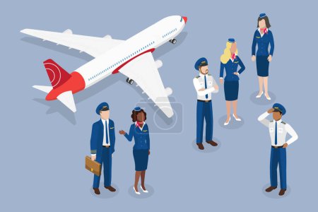 Illustration for 3D Isometric Flat Vector Illustration of Airplane Crew, Aircraft Staff - Royalty Free Image