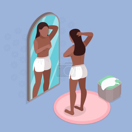 Illustration vectorielle plane isométrique 3D de l'auto-examen mammaire, santé féminine