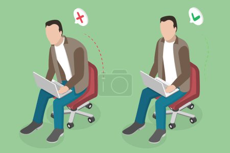 Illustration for 3D Isometric Flat Vector Illustration of Ergonomic Position While Using a Device, Correct and Incorrect Posture - Royalty Free Image