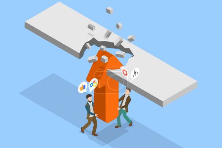 3D Isometric Flat Vector Illustration of Struggle With Career Obstacle, Overcoming Business Difficulty