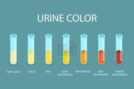 Illustration vectorielle plane isométrique 3D du nuancier d'urine, évaluation de l'hydratation et de la déshydratation