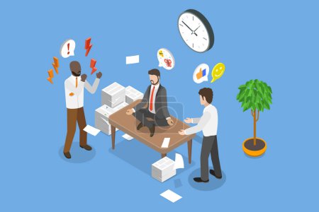 Illustration for 3D Isometric Flat Vector Illustration of Professional Stress Management, Resolving Business Issue - Royalty Free Image