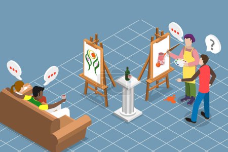 3D Isometric Flat Vector Illustration of Creative Art Entertainment , Paint and Sip