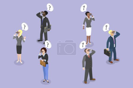 3D Isometric Flat Vector Illustration of Bad Communication, Looking on Opposite Directions