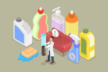 Illustration for 3D Isometric Flat Vector Illustration of Remediation Specialist, Toxic Mold Spores - Royalty Free Image