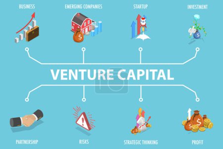 3D Isometric Flat Vector Illustration of Venture Capital, Funding Startup Company