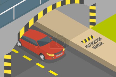 Illustration for 3D Isometric Flat Vector Illustration of Safety Driving, Low Bridge Sign - Royalty Free Image