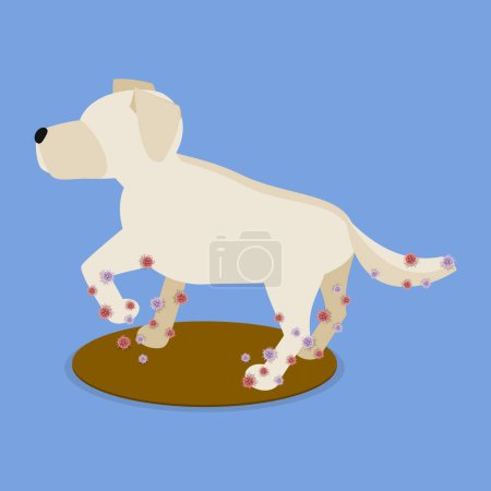 Ilustración plana isométrica 3D del perro sucio, parásitos animales