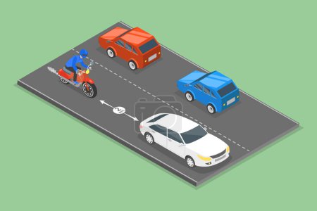 Illustration for 3D Isometric Flat Vector Illustration of Motorcycle Safe Following Distances, Driving Tips And Rules - Royalty Free Image