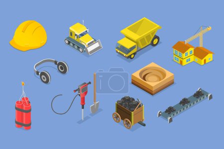 Illustration for 3D Isometric Flat Vector Set of Mining Elements , Extraction Industry Profession - Royalty Free Image