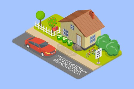 Illustration for 3D Isometric Flat Vector Illustration of Speed Control, Safe Driving Rules And Tips - Royalty Free Image