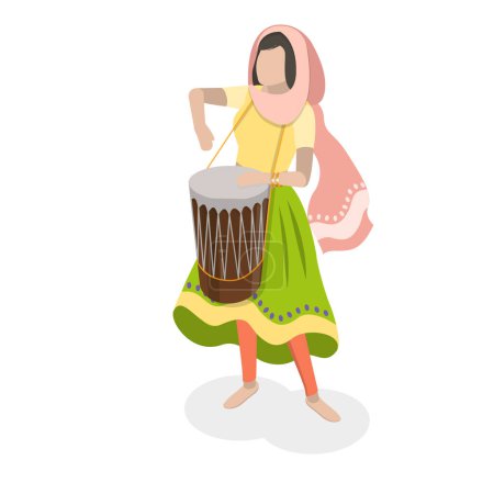 3D Isometric Flat Vector Set of Traditional Indian Dancers, Bollywood. Item 4