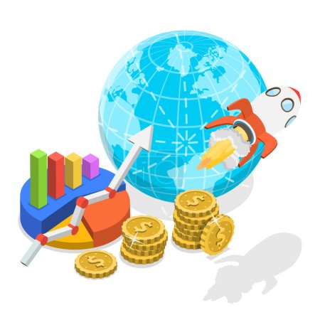 3D Isometric Flat Illustration of Business Growth, Online Trading Technologies. Item 3