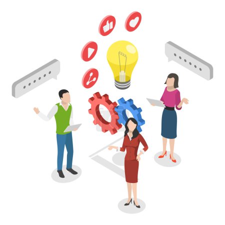 3D Isometrische flache Illustration von Marketing Research Strategien, Customer Relationship Management. Punkt 1