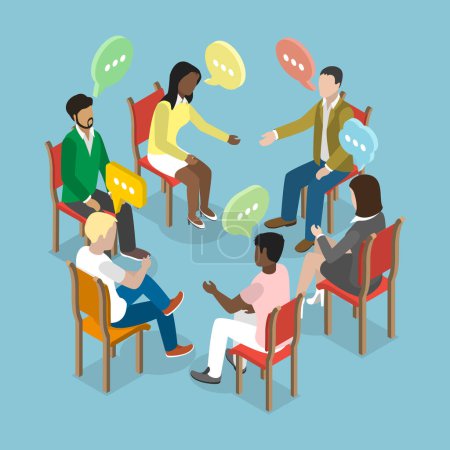 3D Isometric Flat Vector Illustration of Discussion Circle, Psychology Therapy