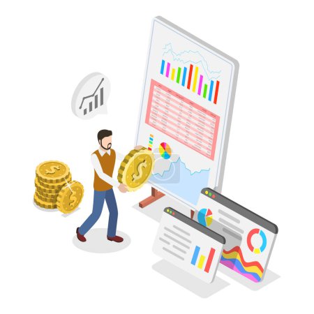 3D Isometric Flat Illustration of Business Growth, Online Trading Technologies. Item 2
