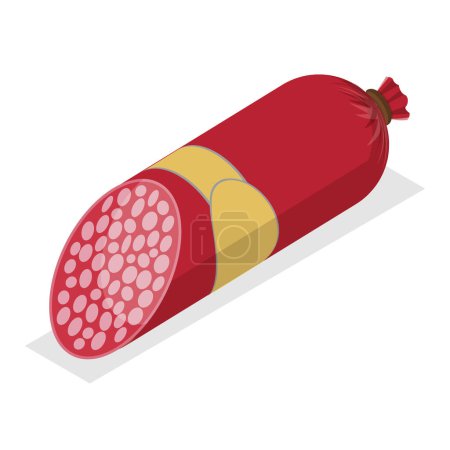 3D Isometric Flat Vector Set of Sausages and Meat Products, Butcher Store Production. Item 3
