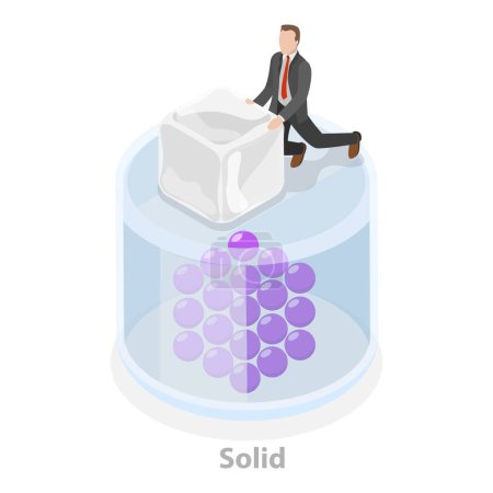 3D Isometric Flat Illustration of State Of Matter, Solid, Liquid and Gas. Item 1