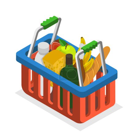 3D Isometric Flat Illustration of Shopping Bags, Different Grocery Sets. Item 5