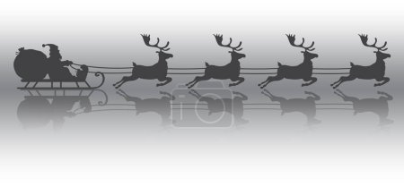 Téléchargez les photos : Silhouette du Père Noël volant avec le traîneau et son renne sur fond de Noël - en image libre de droit