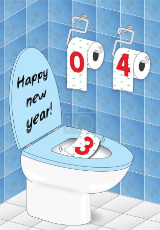 Téléchargez les photos : Illustration conceptuelle et humoristique de la nouvelle année 2024 avec une toilette - en image libre de droit