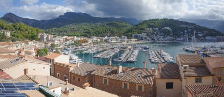 Photo for Port de Soller, Mallorca, Spain - 11 Nov 2022: Harbour views in the bay of Port de Soller - Royalty Free Image