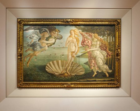 Foto de Florencia, Italia - 20 de noviembre de 2022: Nacimiento de Venus (c. 1484) por Sandro Botticelli, en la Galería de los Uffizi - Imagen libre de derechos
