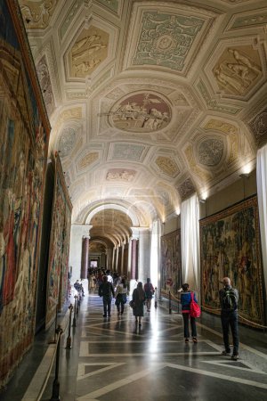 Photo for Rome, Italy - 26 Nov, 2022: Galleria degli Arazzi (Tapestry gallery), of the Vatican Museums, Vatican city - Royalty Free Image