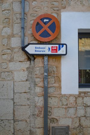 Photo for Port de Soller - 12 June, 2023: Signpost on the GR221 hiking trail in the Tramuntana mountains, Mallorca - Royalty Free Image