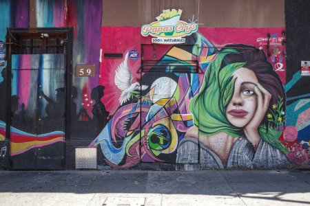 Téléchargez les photos : Santiago, Chili - 26 Nov, 2023 : Street art dans le quartier bohème Bellavista de Santiago - en image libre de droit