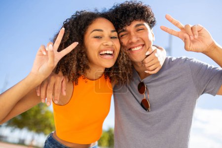Photo for Selfie portrait of happy young couple having fun together - Royalty Free Image