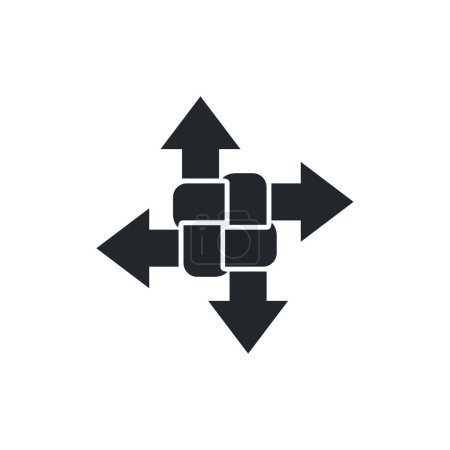 Ilustración de Imagen vectorial plana sobre un fondo blanco, cuatro flechas entrelazadas apuntando en diferentes direcciones, icono de negocio - Imagen libre de derechos