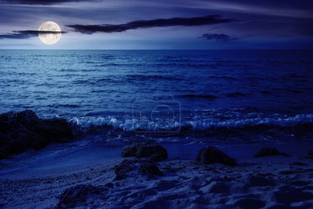 vacances d'été fond à la mer. eau claire et plage de sable en pleine lune. saison de détente et de loisirs la nuit