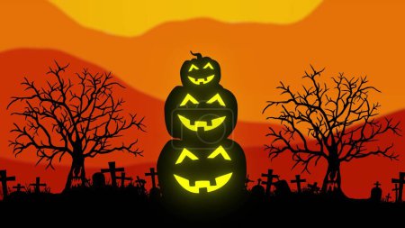 Téléchargez les photos : Fond d'Halloween avec les citrouilles effrayantes. Illustration 3d. - en image libre de droit